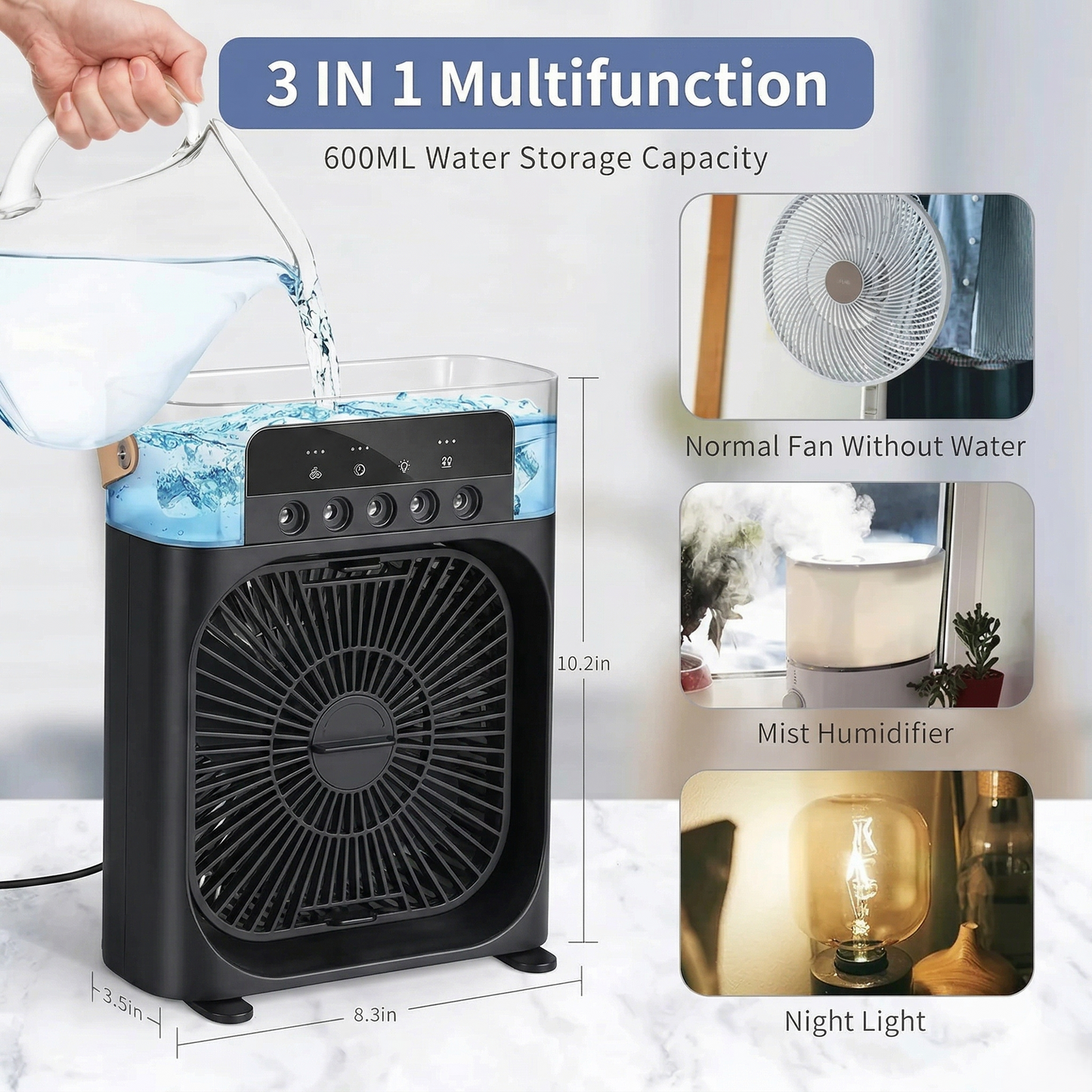 SouthNest Portable Air Cooler Fan with 7-Color LED Light – Personal Cooling Anywhere
